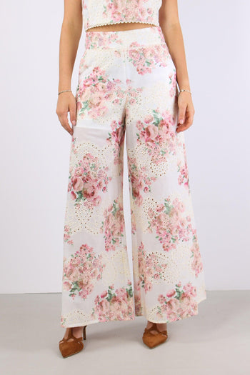 Pantalone Sangallo Fantasia Fiori Bianco/rosa - 2