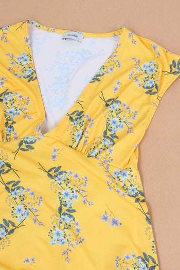 Abito Scollo V Fantasia Fiori Giallo - 7