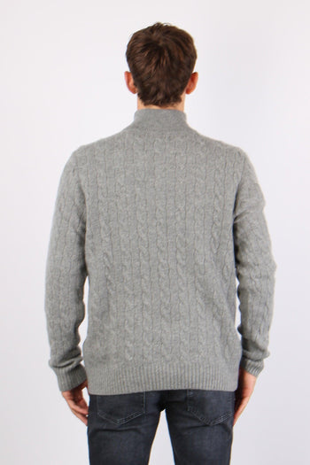 Pullover Mezza Zip Lana Trecce Fawn Grey - 3