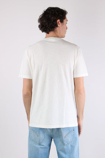 T-shirt Cotone Fiammato Logo Patch Alabastro - 5