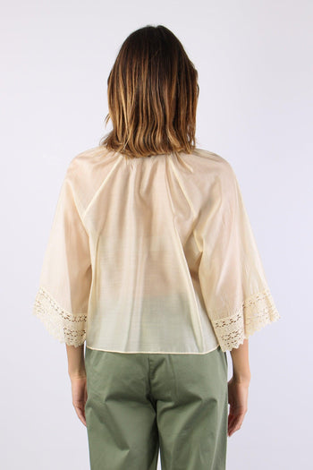 Camicia Mussola Macrame Manica Ecru - 4