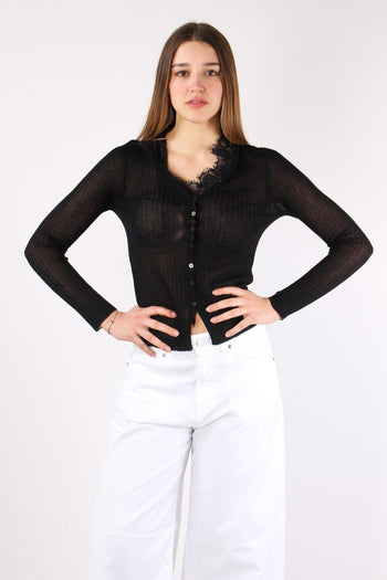 Ling Cardigan Inserto Pizzo Black - 2