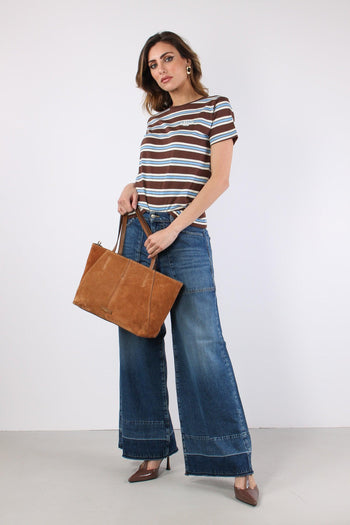 Denim Maxi Tasche Sfrangiato Denim Scuro - 5