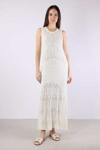 Abito Lungo Macrame Bianco Lana - 3