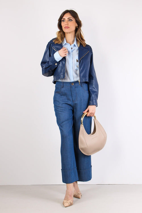 Giubbotto Corto Ecopelle Blu