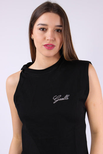 T-shirt Asimmetrica Logo Stras Nero - 6
