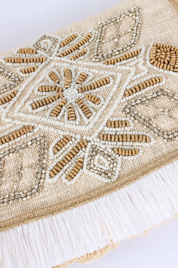 Pochette Ricami Frange Bianco - 7