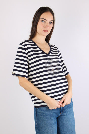 T-shirt Riga Scollo V White/blue - 7