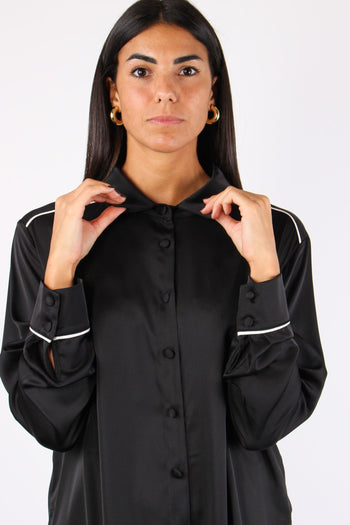 Camicia Effetto Raso Piping Nero - 6