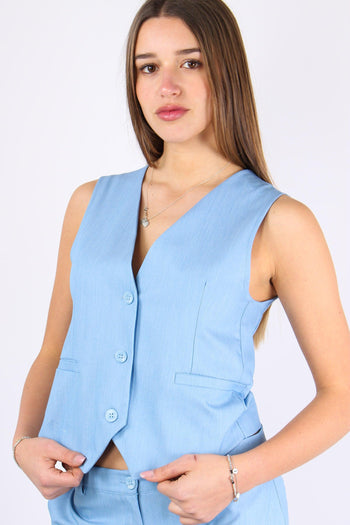 Gilet 3 Bottoni Poliviscosa Cielo - 7