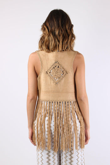 Gilet Frange Ricami Suede - 5