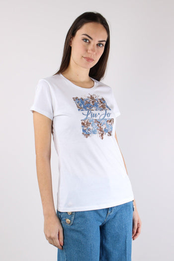 T-shirt Slim Fantasia Fiori Bianco/br - 3