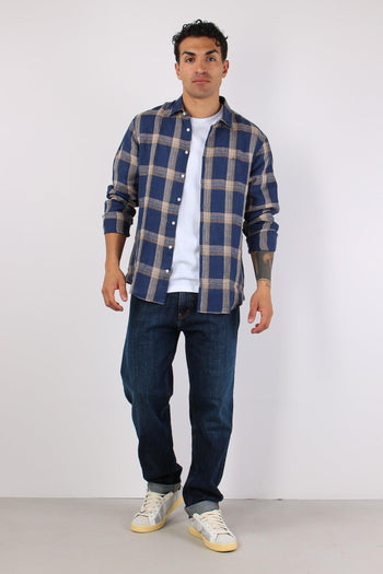Camicia Madras Lino Navy - 5