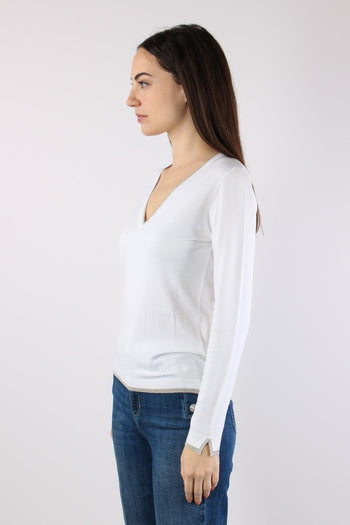 Maglia Scavo V Inserto Lurex Bianco Lana - 6
