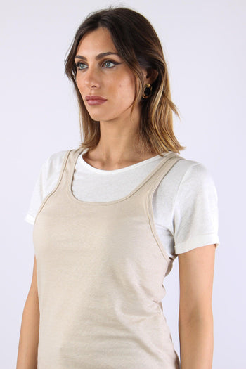 T-shirt Canotta Sovrapposta Bianco/beige - 7