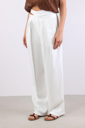 Pantalone Cut Out Fibbia Bianco - 3