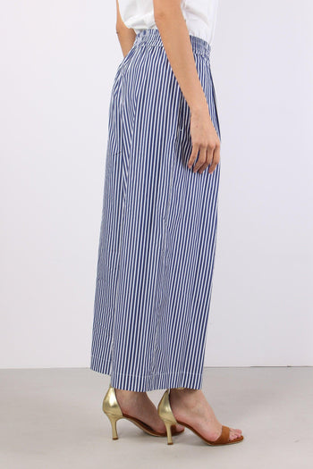 Ottone Pantalone Cropped Cotone Blu/bianco - 6