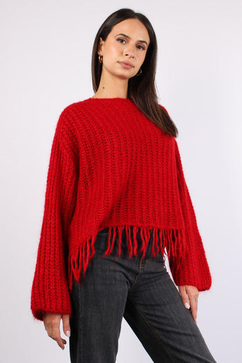 Maglia Mohair Fondo Frange Rosso - 4