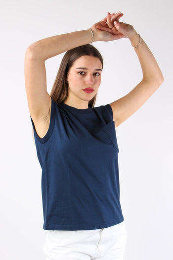 T-shirt Smanicata Taschino Blu Navy - 5