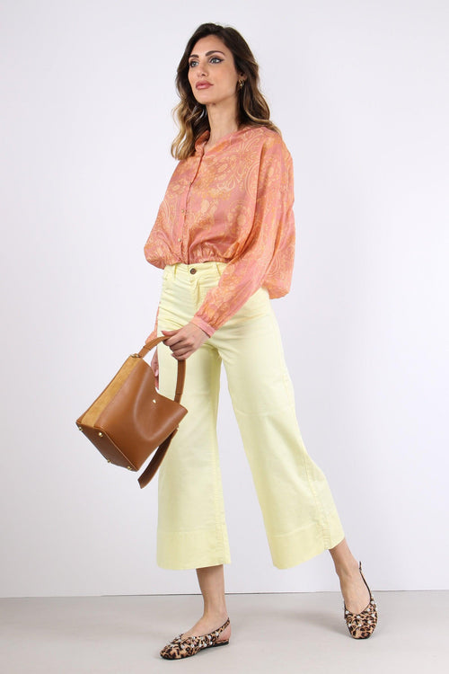 Pantalone Cropped Orlo Alto Giallo