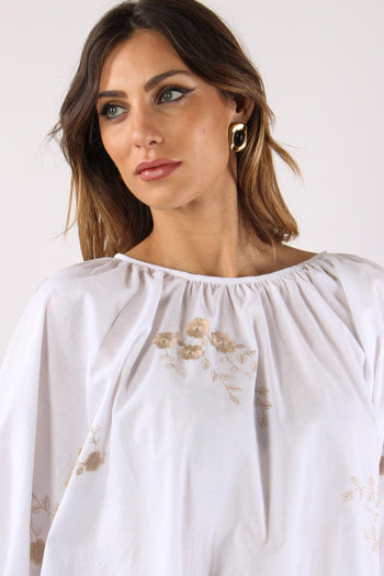 Blusa Scollo Barca Ricamo Fior Bianco - 9