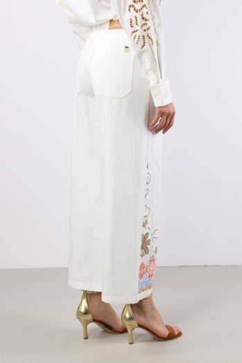 Adunco Pantalone Fondo Ricami Off White - 6