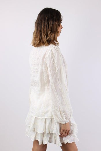 Blusa Ricami Laccetto Collo Panna - 6