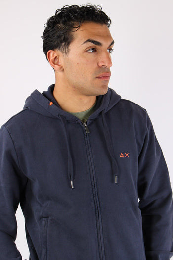 Felpa Zip Cappuccio Lavata Navy Blue - 9