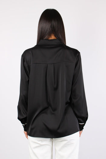 Camicia Effetto Raso Piping Nero - 3