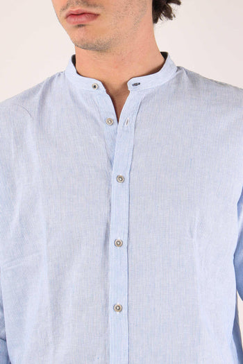 Camicia Lino Microriga Celeste - 7