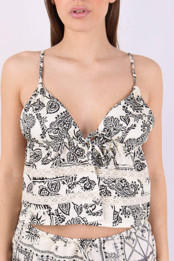 Top Corto Fantasia Beige/nero - 7