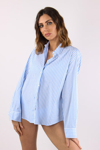 Camicia Slim Riga Ricamo Schiena Bianco/azzurro - 2