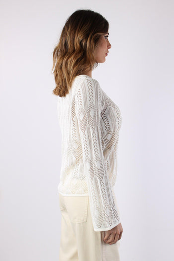 Maglia Macrame Manica Lunga Bianco Lana - 6