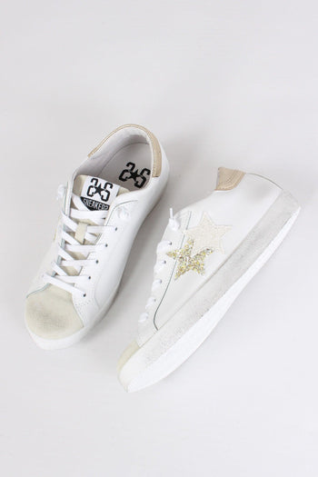 Sneakers Low Inserto Glitter Bianco/oro - 2