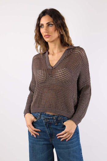 Polo Traforata Lurex Cioccolato - 2