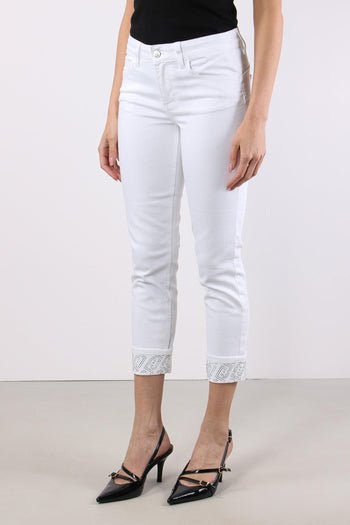 Jeans Monroe Risvolto Strass Bianco Ottico - 3