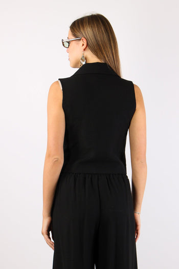 Gilet Cropped Misto Viscosa Nero - 5