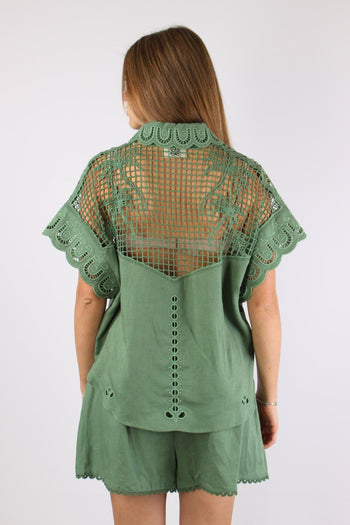 Camicia Lino Ricamo Verde - 6