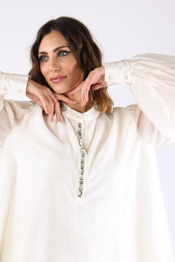 Blusa Mussola Inserto Strass Soft Milk - 7