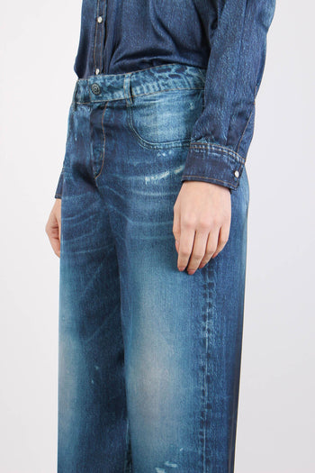 Jeans Stampa Digitale Rottture Blu Denim - 8