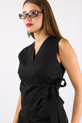 Gilet Cotone Fiocco Laterale Nero - 6