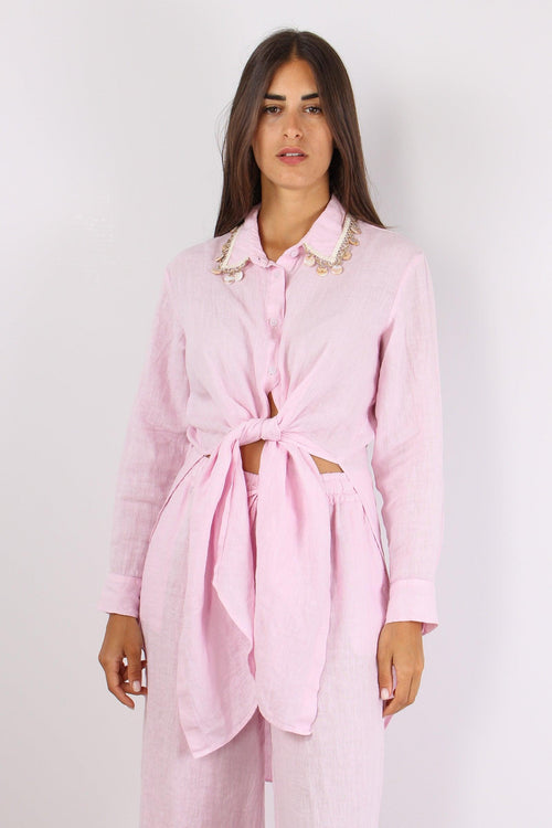 Camicia Lino Passamaneria Coll Rosa