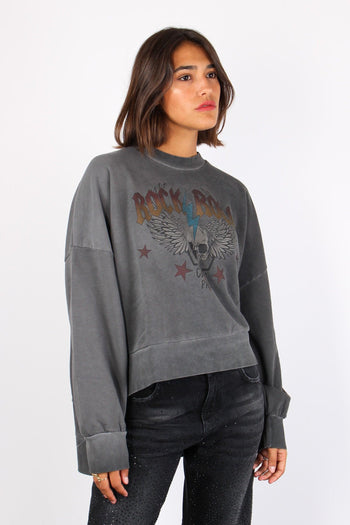 Felpa Vintage Rock & Roll Nero Slavato - 5