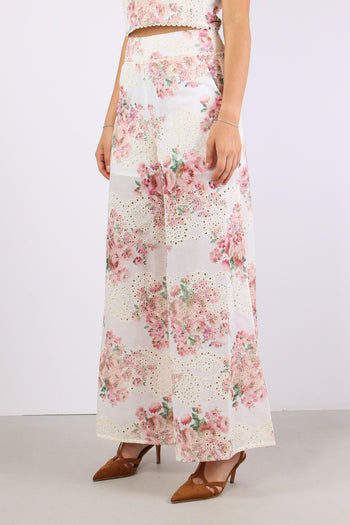 Pantalone Sangallo Fantasia Fiori Bianco/rosa - 3
