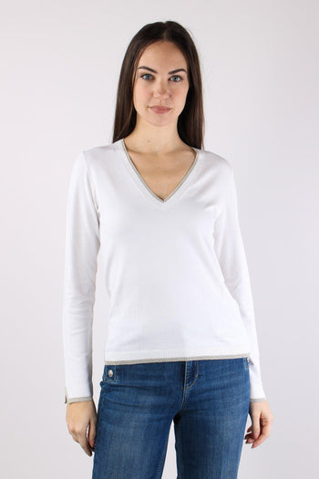 Maglia Scavo V Inserto Lurex Bianco Lana - 2