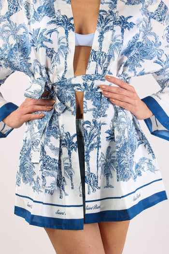 Kimono Cintura Fantasia Palme Bianco/blu - 8