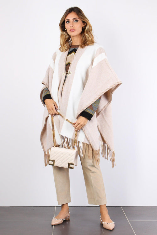 Cappotto Inserto Frange Cangio Beige