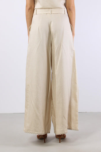 Pantalone Lino Palazzo Pences Ecru - 4