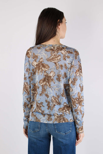 Maglia Lurex Fantasia Foglie Blu Wave - 4