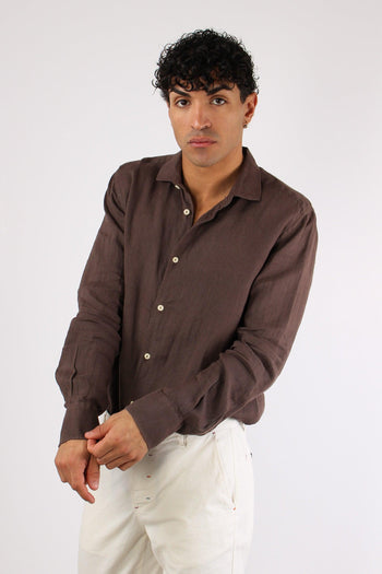 Camicia Classica Lino Marrone - 2
